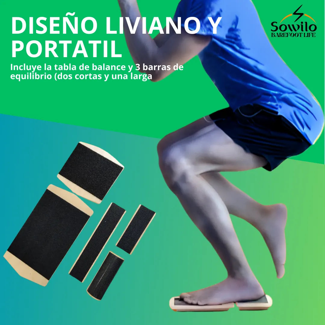 Ejercicios rehabilitacion diseno compacto Kineboard Sowilo — tabla equilibrio pie barefoot