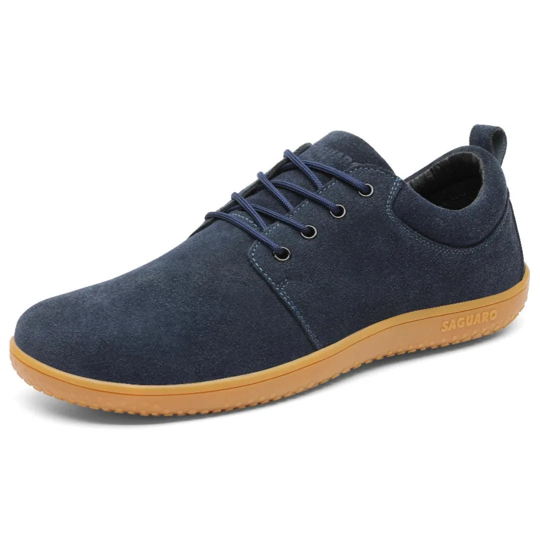Zapato Saguaro Dream I azul vista lateral con diseño barefoot minimalista.