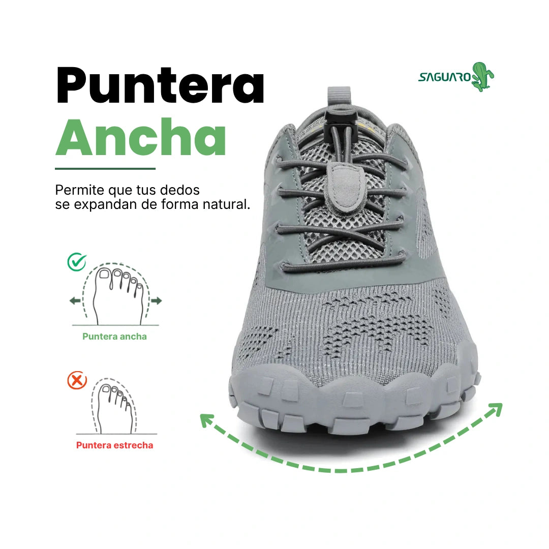 Zapatillas Smart I grises vista frontal destacando puntera ancha ergonómica.