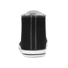 Vista trasera de botín barefoot negro, caña alta flexible sin contrafuerte.