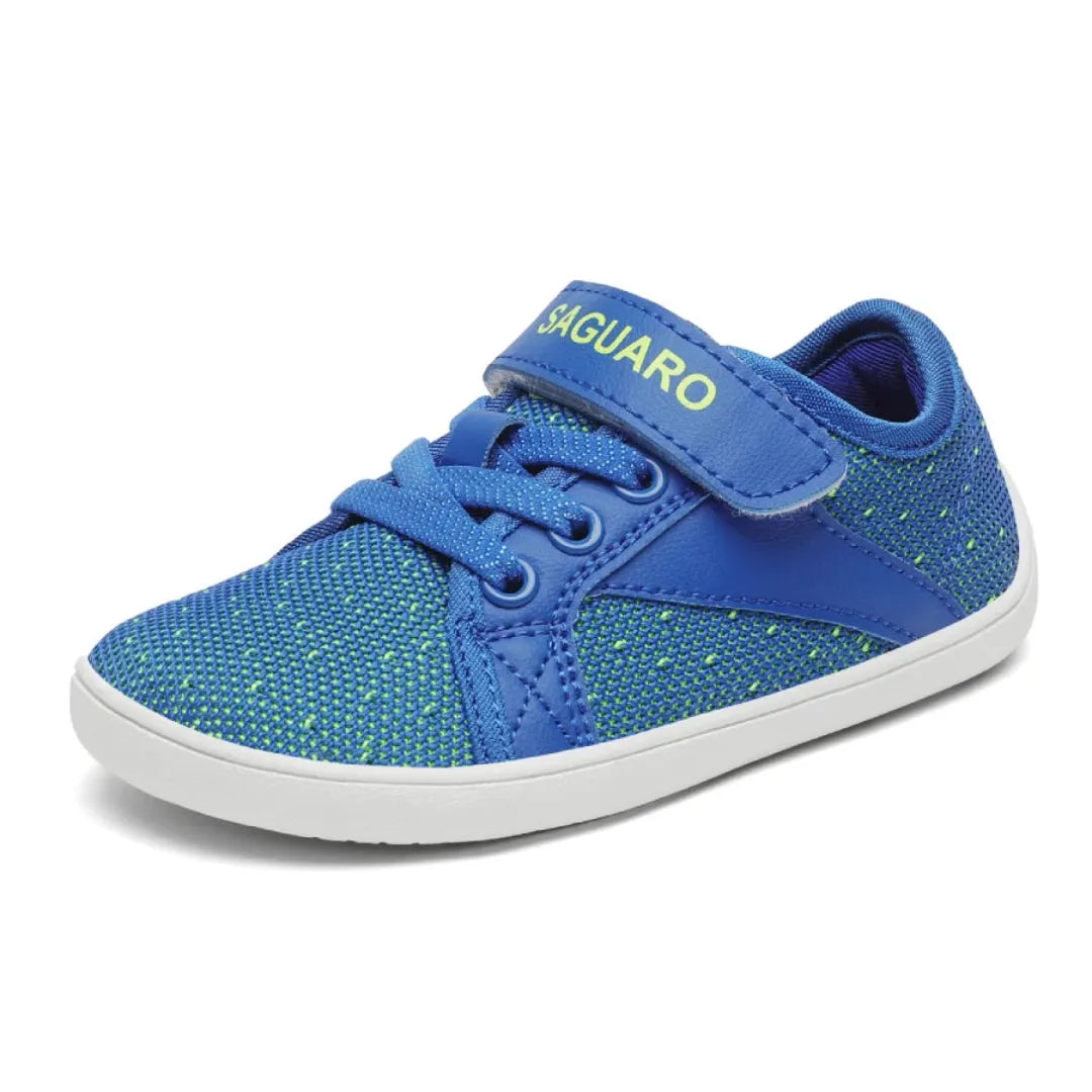Zapatilla barefoot azul Saguaro para niños, puntera ancha y velcro.