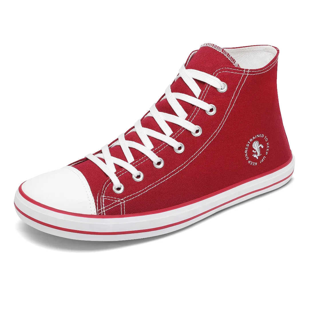 Zapatilla barefoot Saguaro Roam I roja de lona, diseño clásico y suela plana.