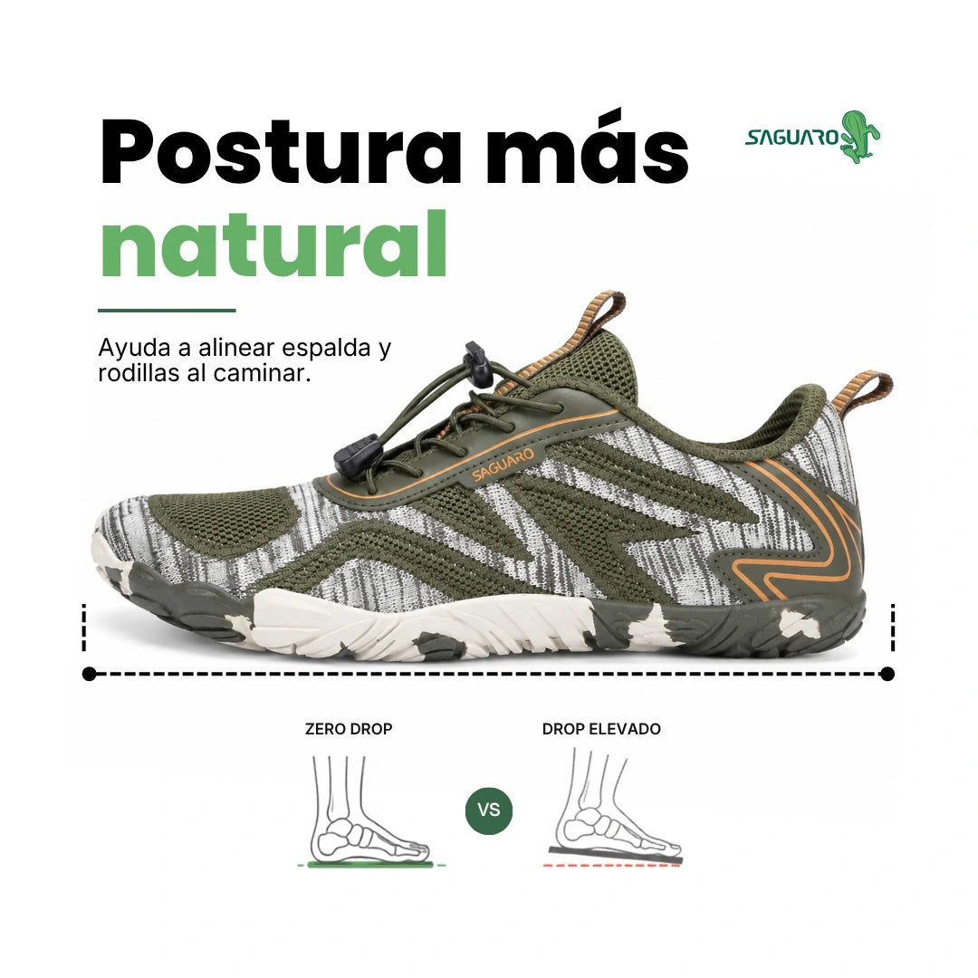 Zapatillas anchas Saguaro Active II amarillas con diseño anatómico para dedos.
