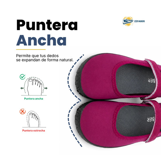 Zapatillas mujer tipo ballerina con horma anatómica que permite la expansión de los dedos.