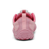 Vista trasera de zapatillas Saguaro Forestep I rosa sin contrafuerte, garantizando la libertad de movimiento del tobillo en niñas.