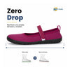 Zapato minimalista para mujer con suela plana zero drop y diseño ergonómico de perfil bajo.